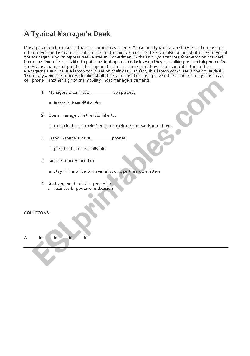 A TYPICAL MANAGERS DESK worksheet