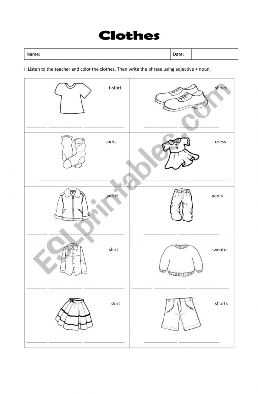 CLOTHES worksheet