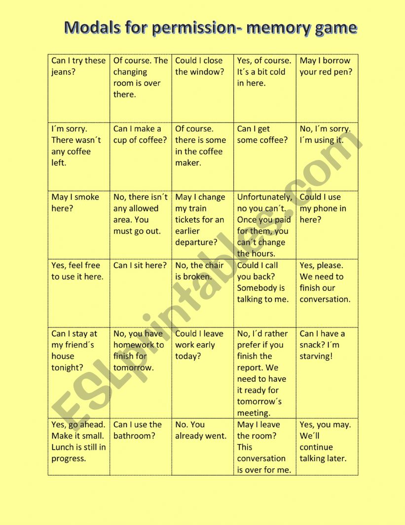 Modals for permission- memory game