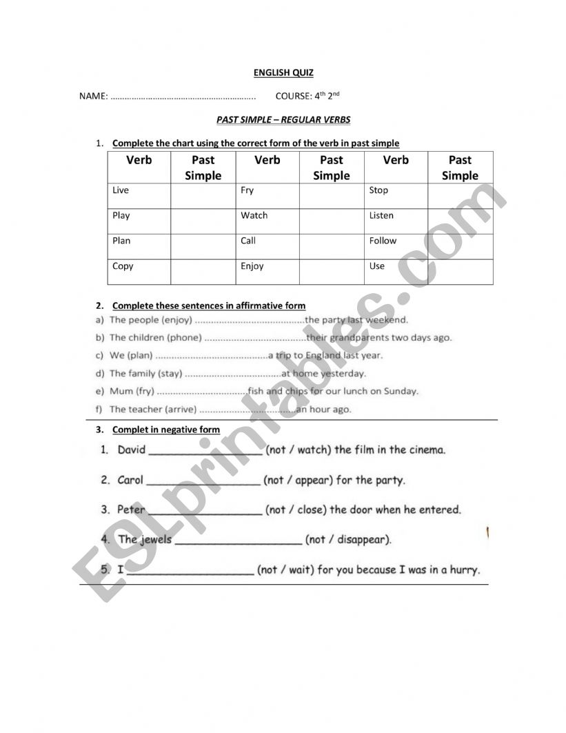 past simple worksheet