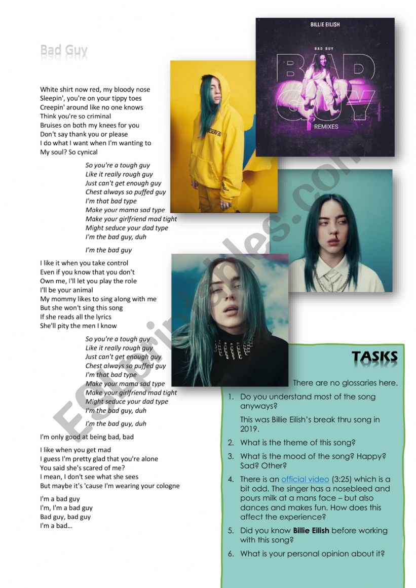 Billie Eilish - Bad Guy worksheet