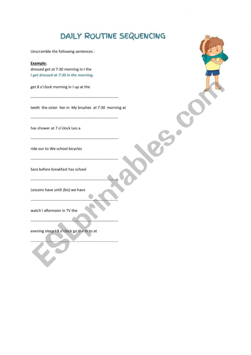 Daily Routine Sequencing worksheet