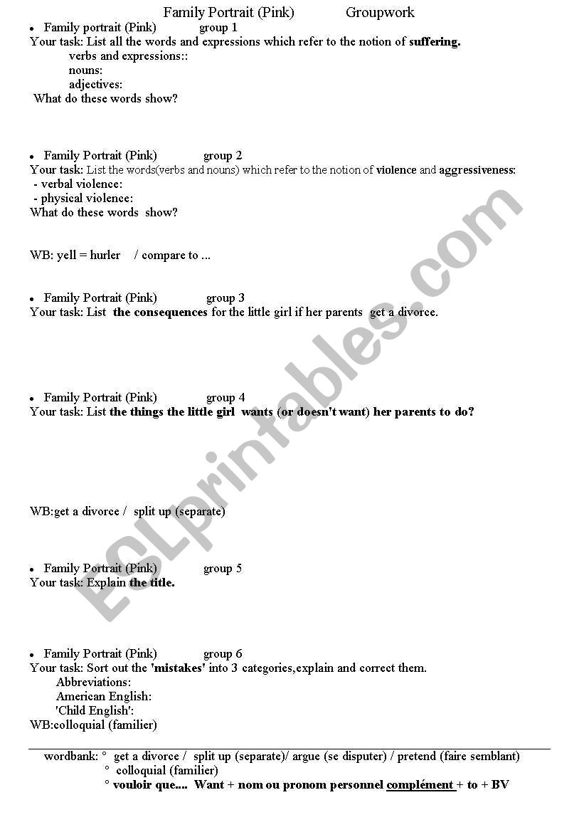 family portrait worksheet