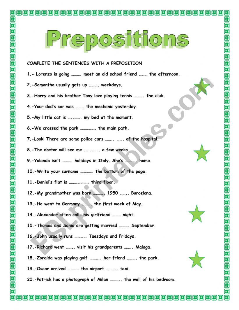 PREPOSITIONS worksheet