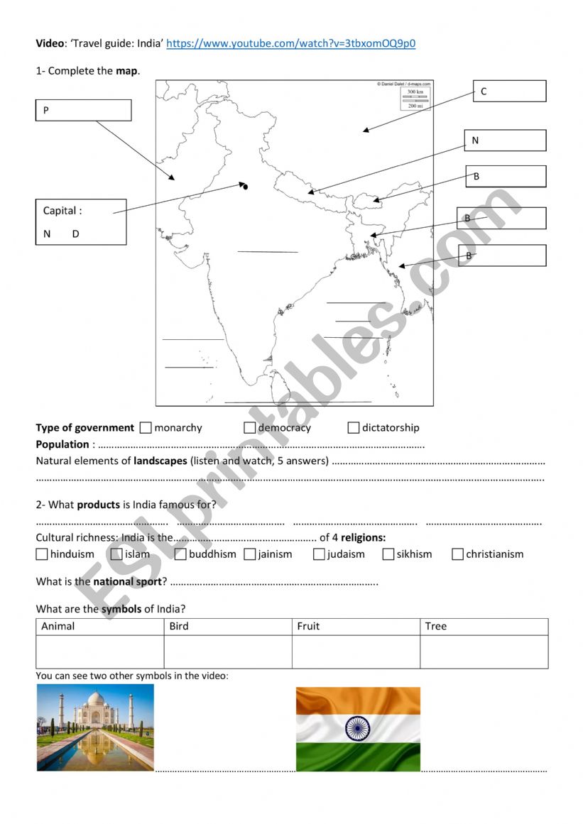 Discover INDIA worksheet