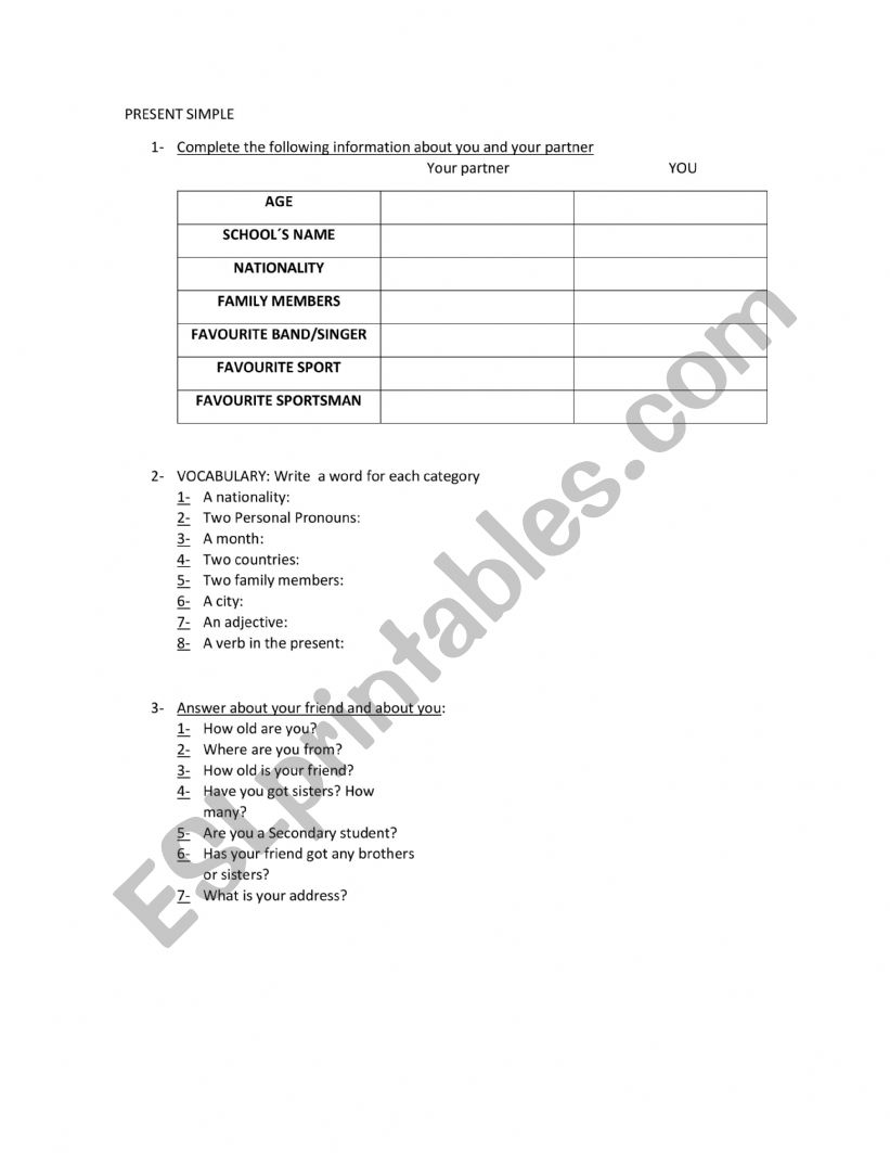 PRESENT TENSE worksheet