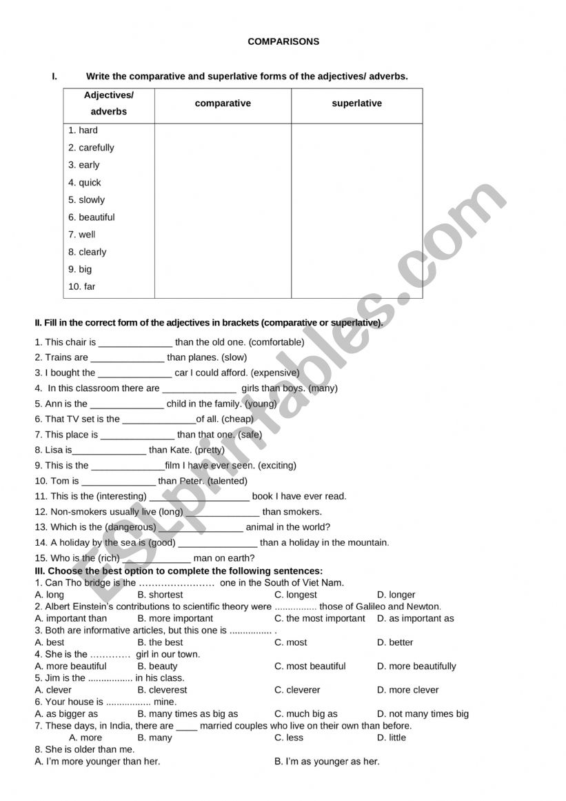 comparison worksheet