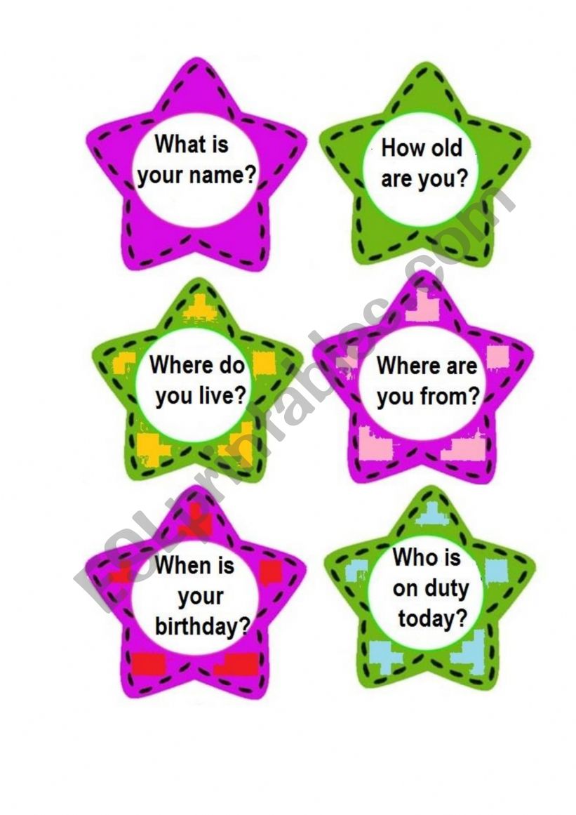 Speaking stars worksheet