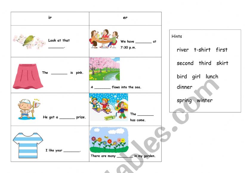 phonics ( ir, er) worksheet