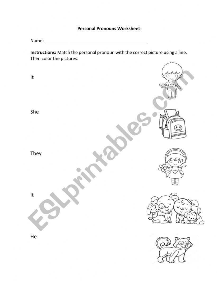 Personal Pronouns Worksheet worksheet