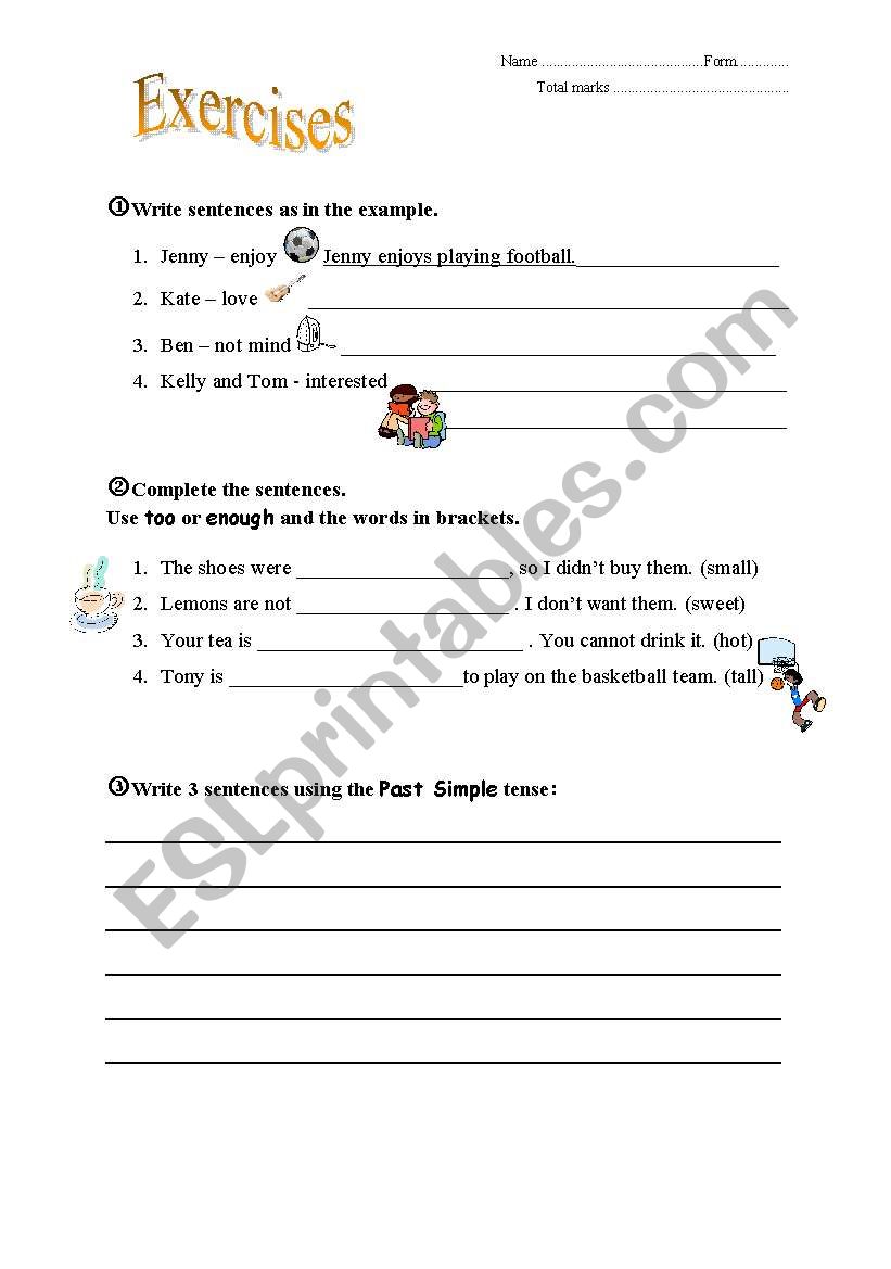 Past Simple and too/enough worksheet