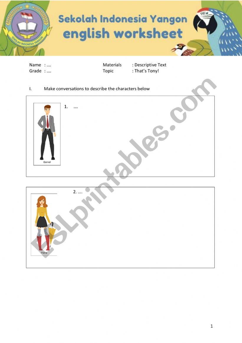 Describing People worksheet