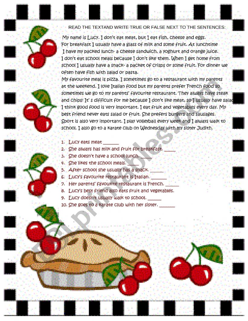 FOOD worksheet