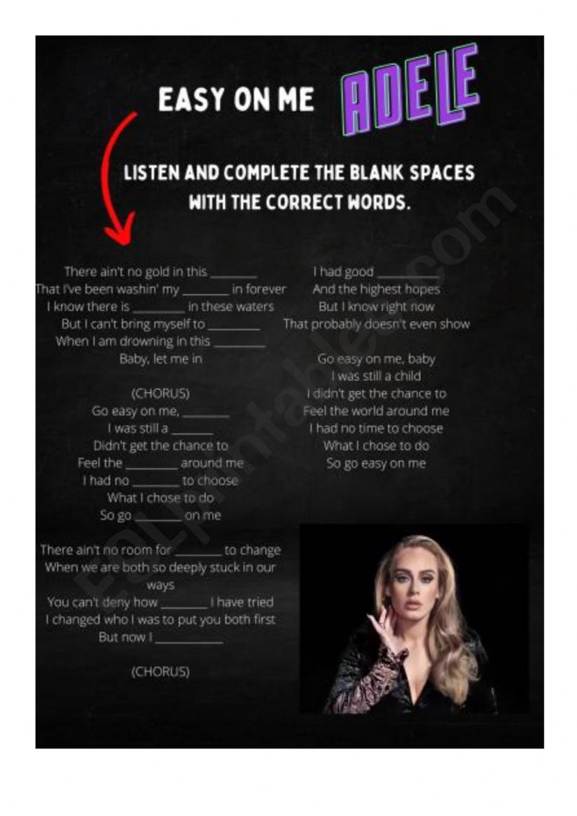 Lyric: Easy on me (Adele worksheet