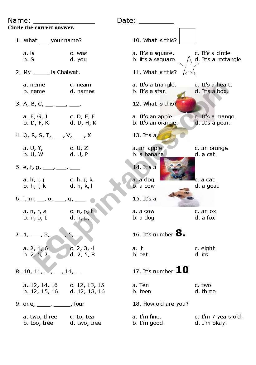 General Test worksheet