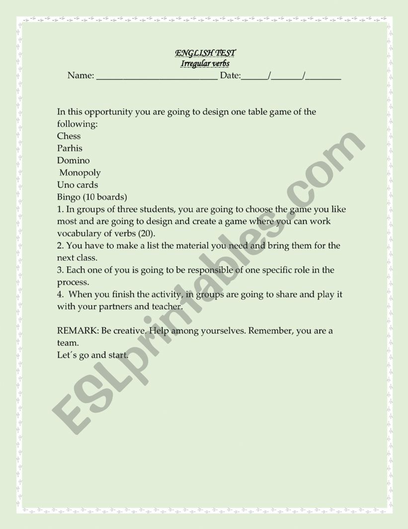 Learn irregular verbs with table games