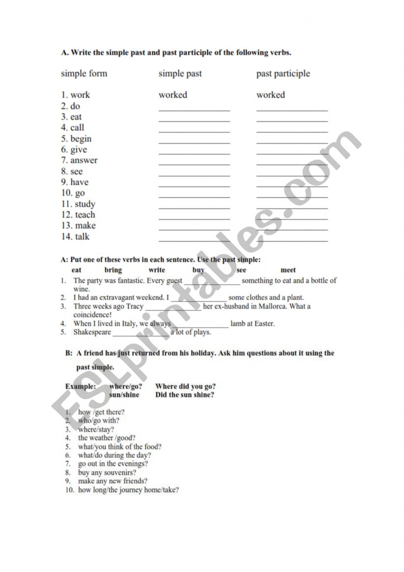 Past Simple Tense worksheet