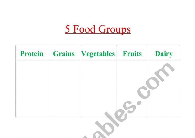 5 food group worksheet