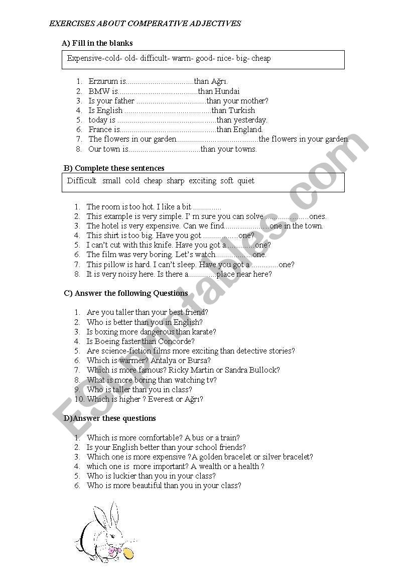 exercises about comparative worksheet