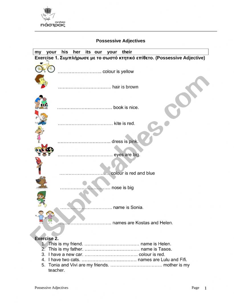 Possessive adjectives worksheet
