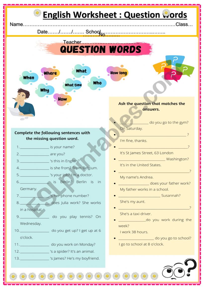 Question words worksheet