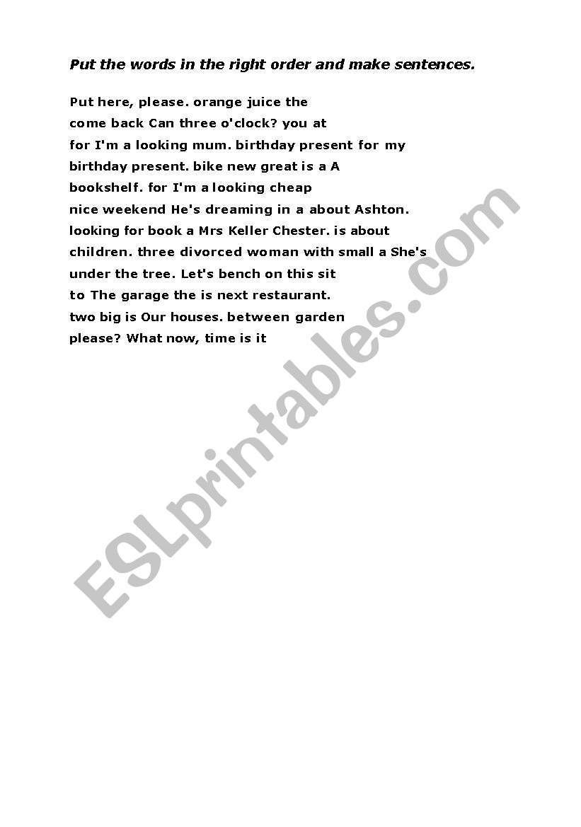 Word order (Year5) worksheet