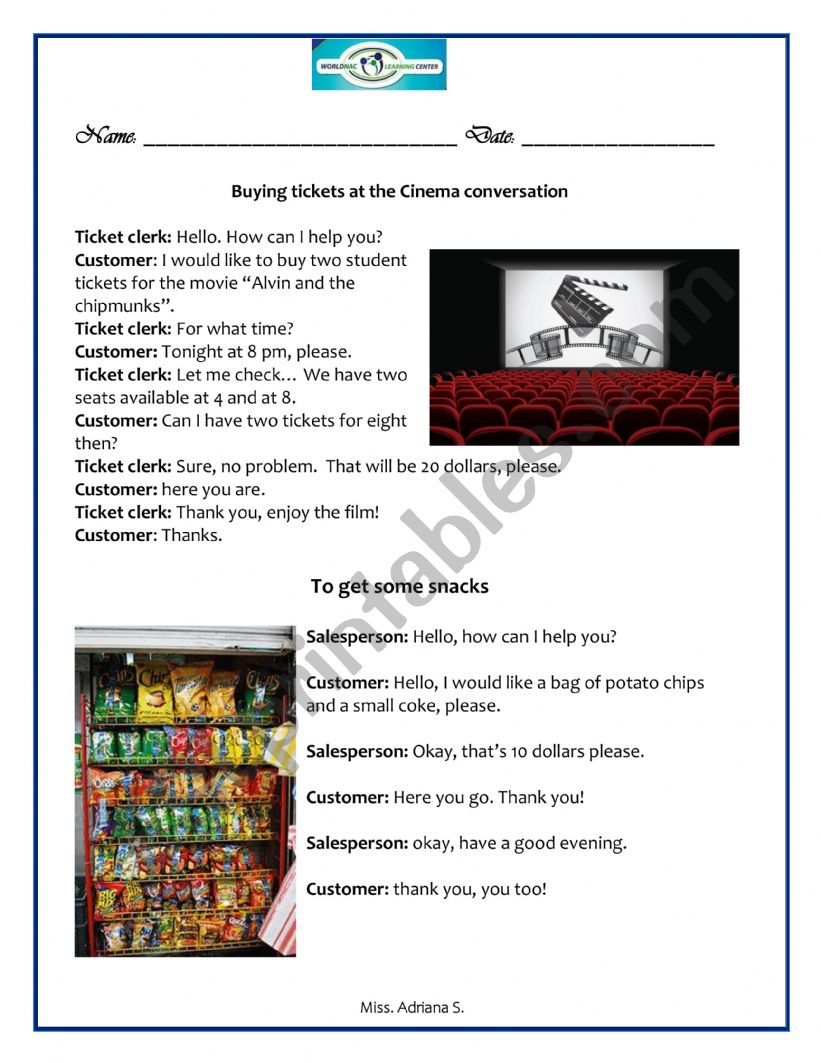 Movie conversation worksheet