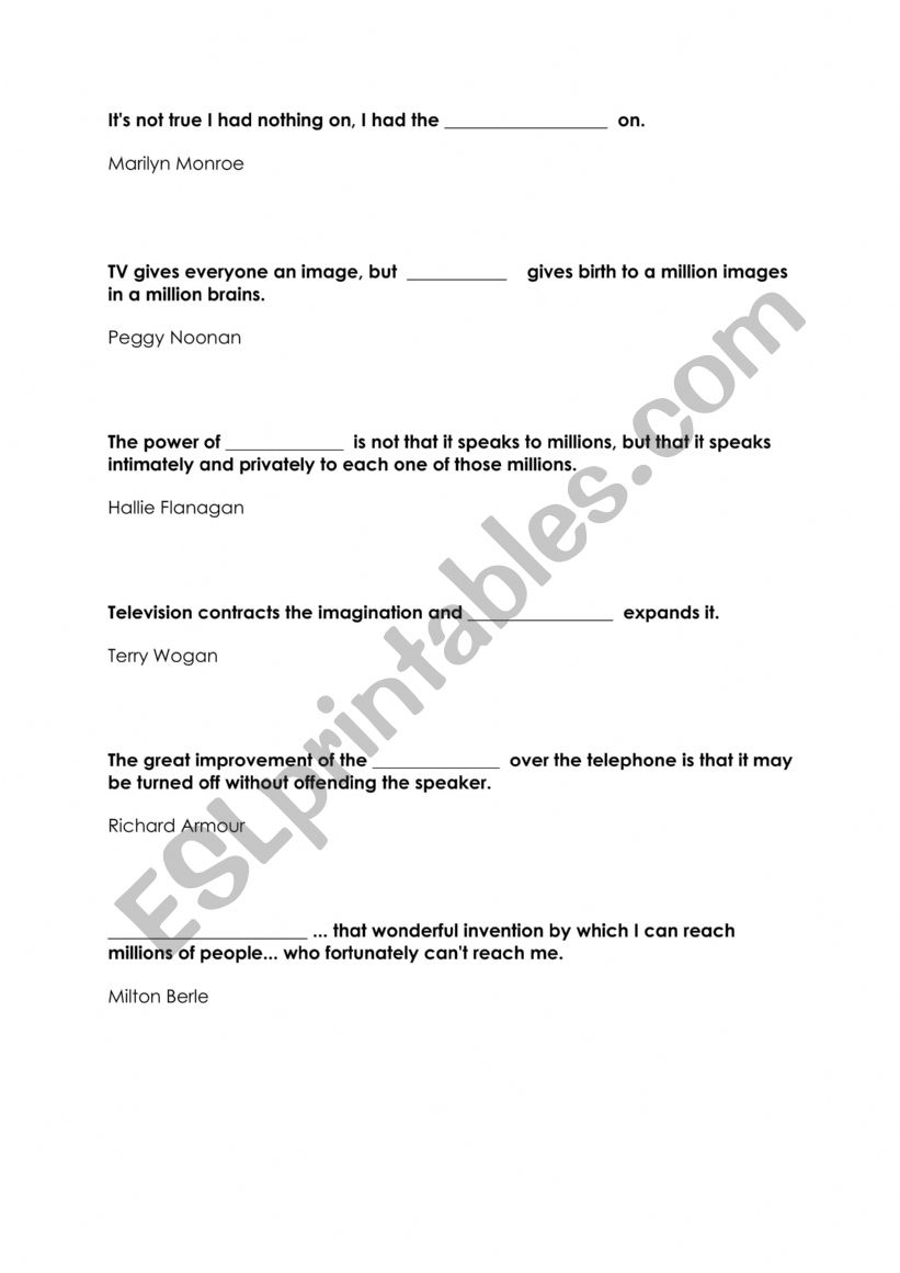 RADIO - QUOTES - FILL IN worksheet