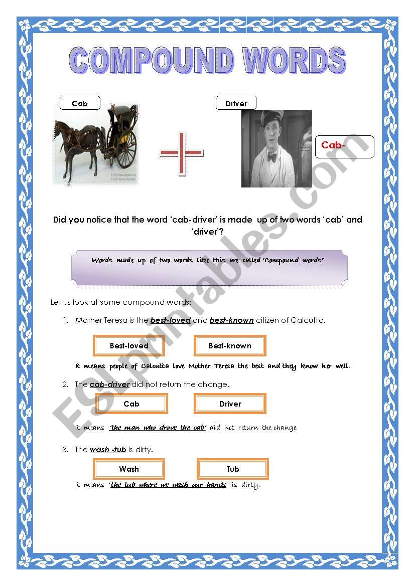 COMPOUND WORDS WITH EXERCISES worksheet