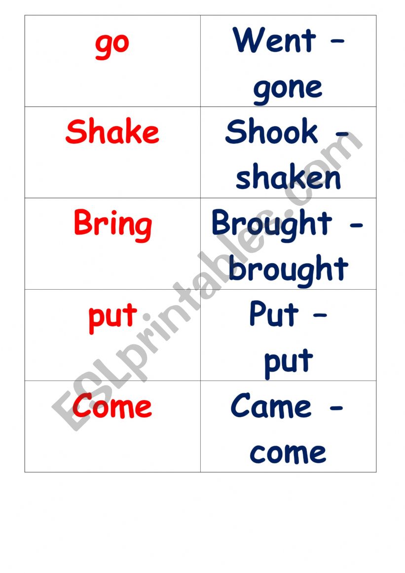irregular verbs memory game worksheet