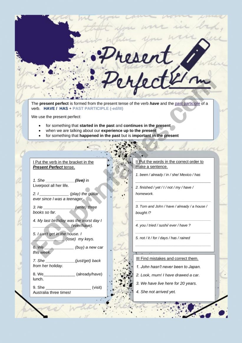 Present Perfect Tense worksheet