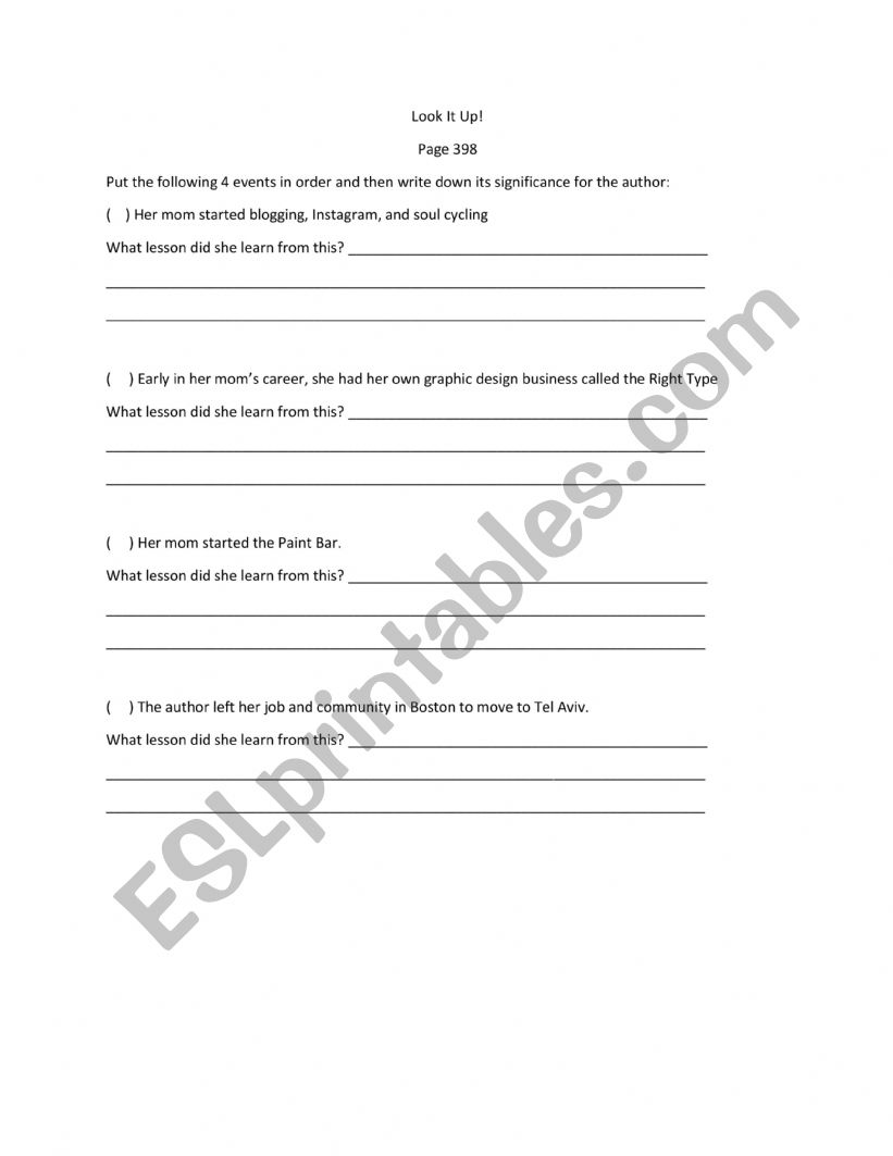 Look It Up Questions worksheet