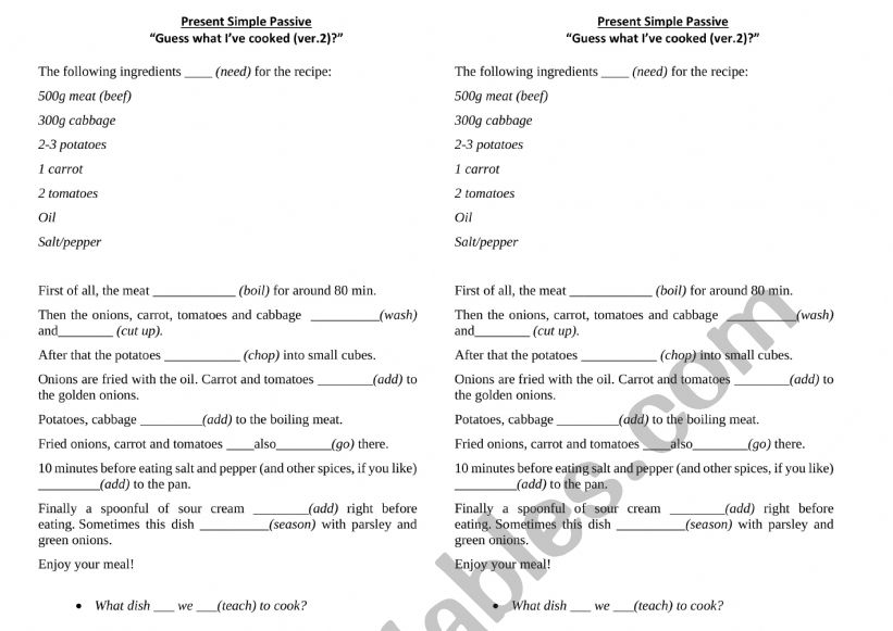 Passive voice/Cooking  worksheet