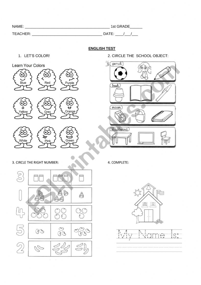 ENGLISH TEST 1ST GRADE worksheet