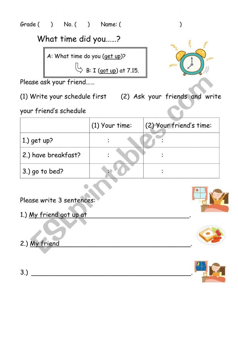 What time did you get up? worksheet