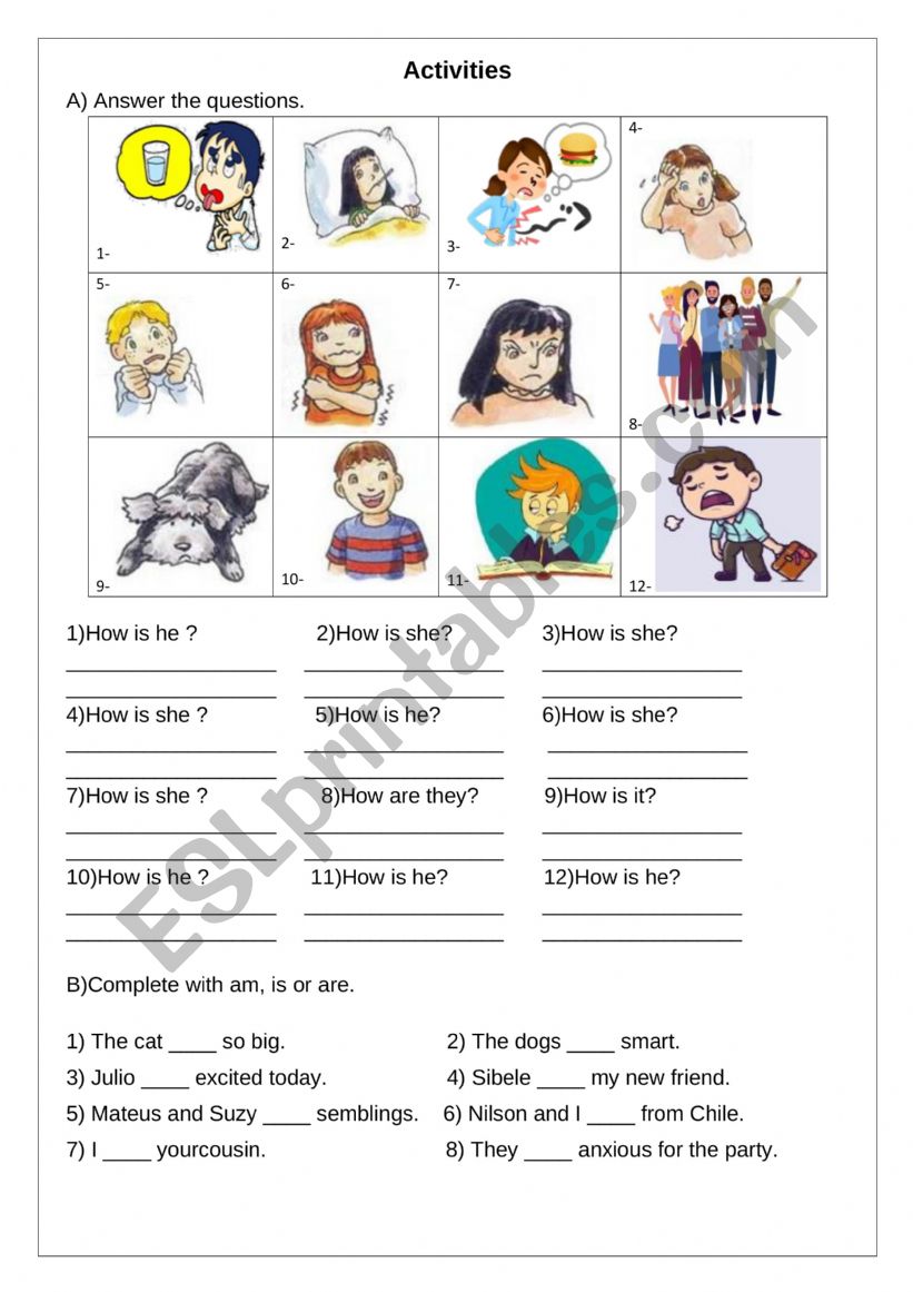 Present Verb to be and Feelings Worksheet