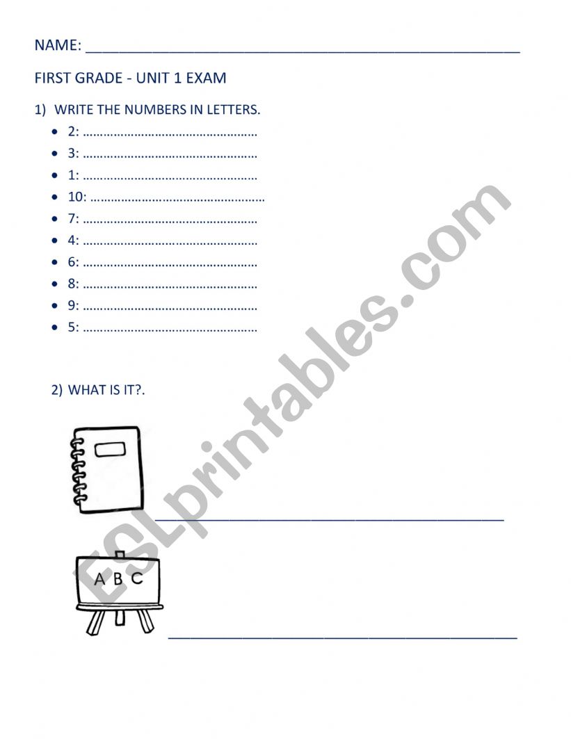 school objects, numbers  worksheet