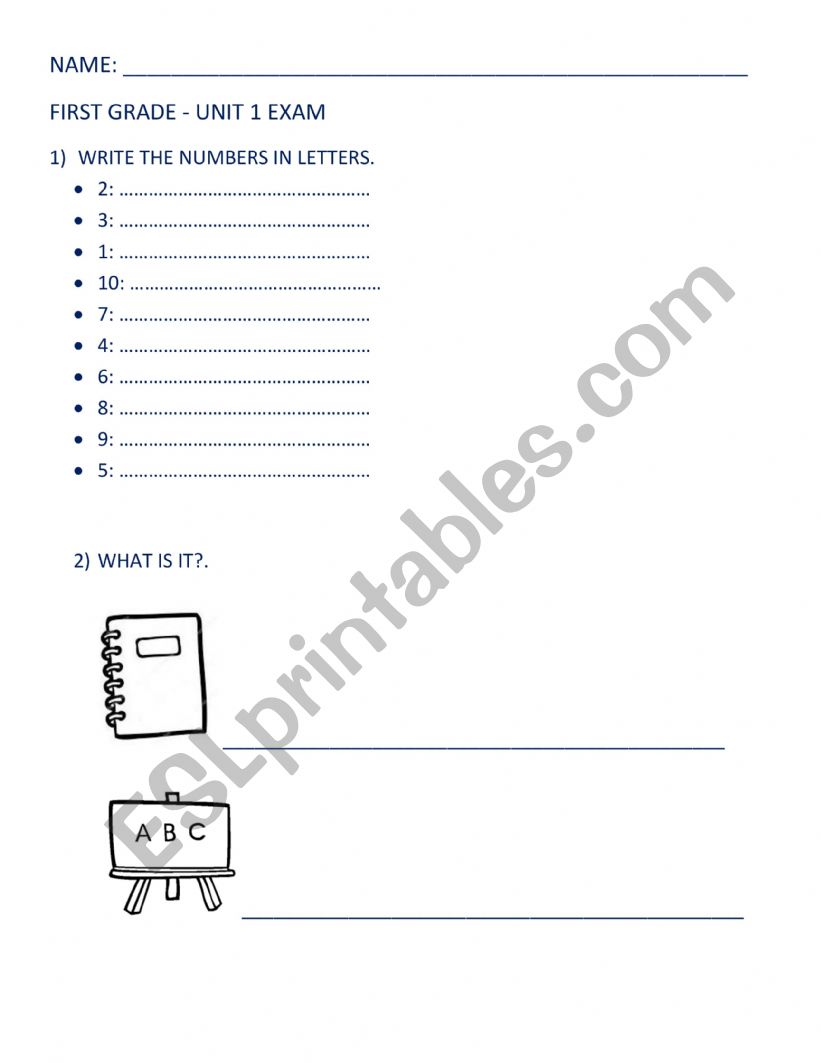school objects, numbers  worksheet