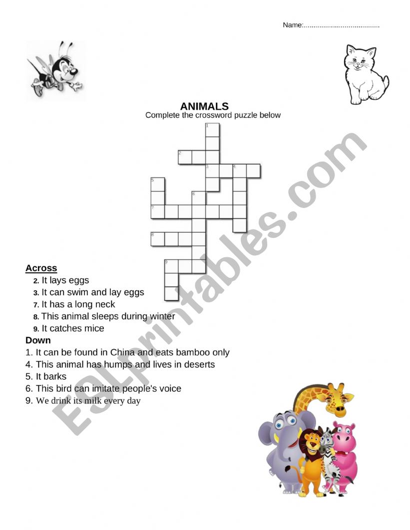 ANIMALS-CROSSWORD PUZZLE worksheet