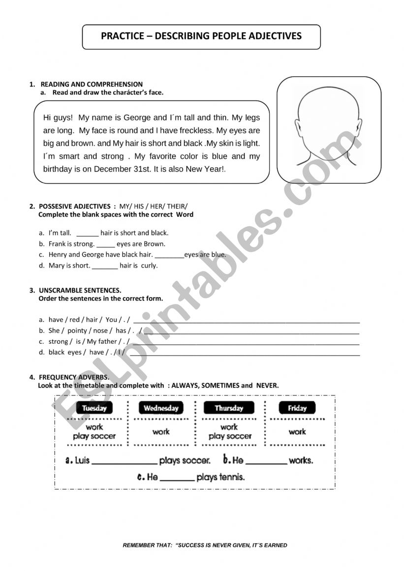 DESCRIBING  PEOPLE - EXERCISES