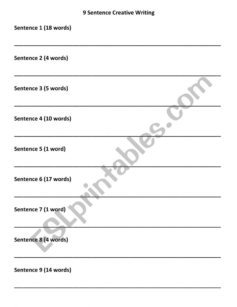 9 Sentence Creative Writing worksheet
