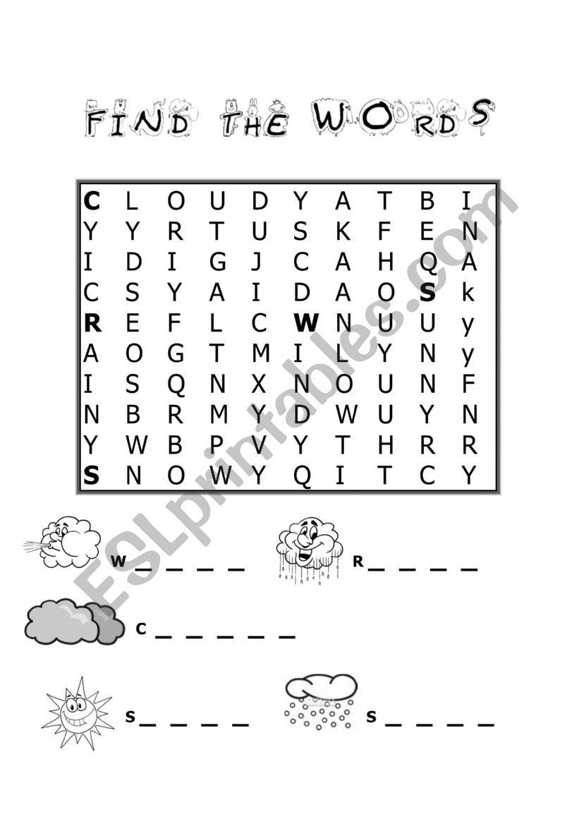 FIND THE WORDS WEATHER worksheet