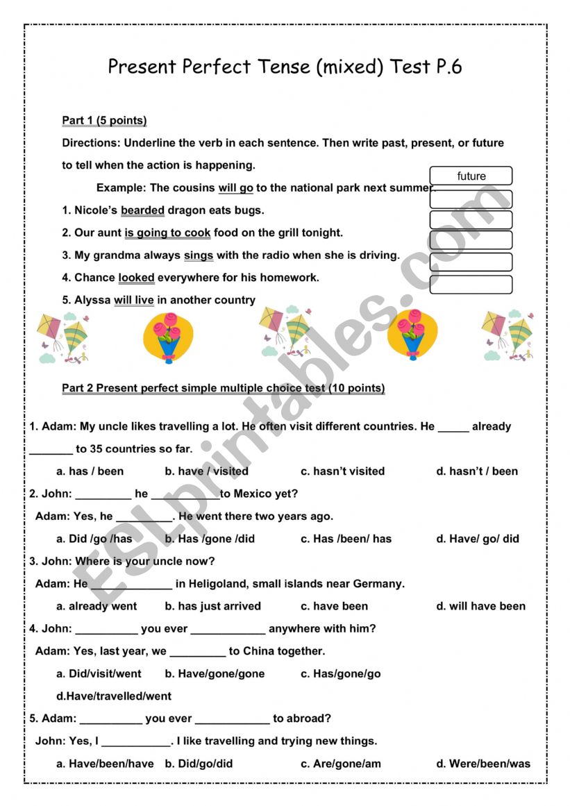 Present Perfect Tense (mixed) worksheet