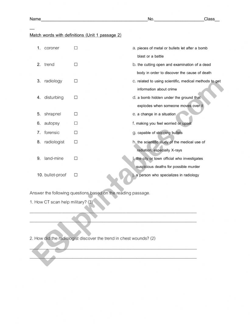 mathcing word worksheet