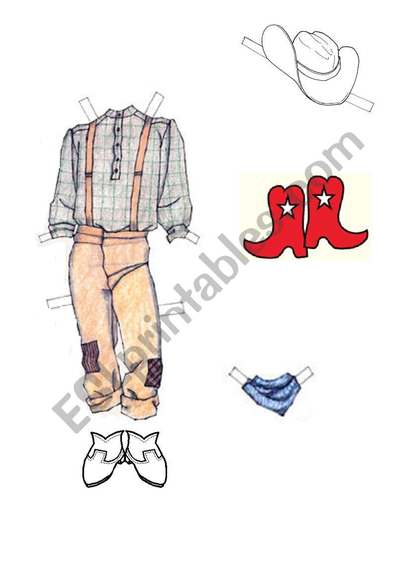 clothes for cowboy puppet worksheet