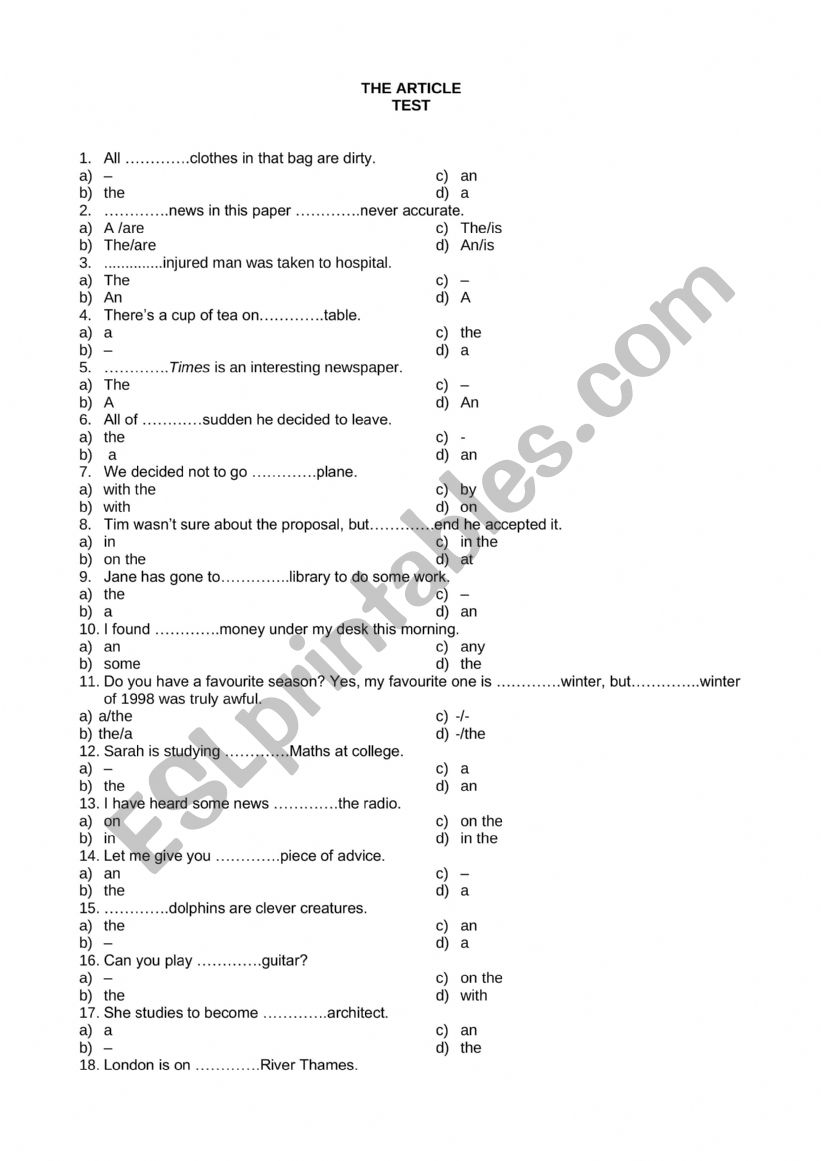 The Article worksheet