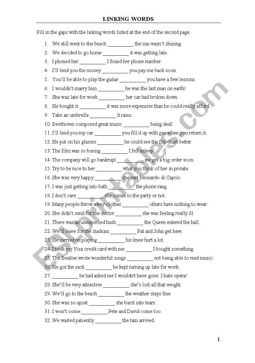 Conjunctions worksheet