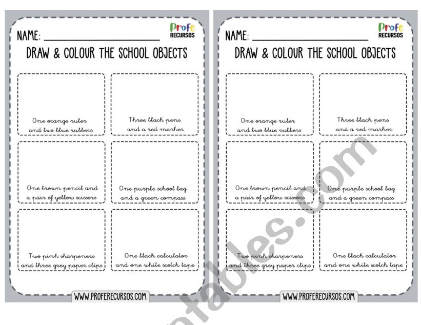 School Objects worksheet