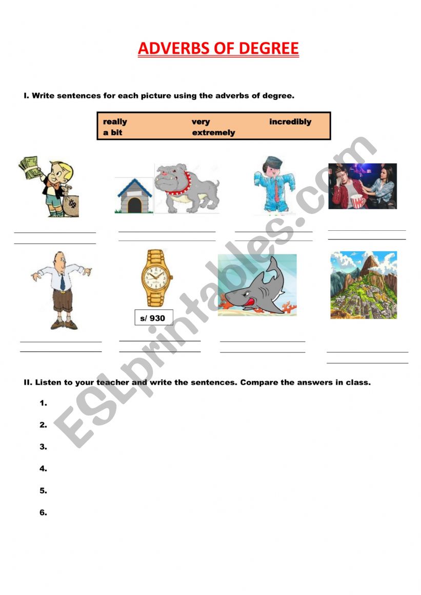 adverbs of degree worksheet