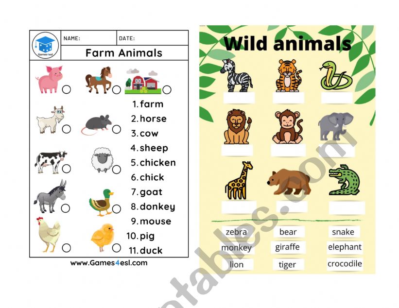 farm and wild animals worksheet
